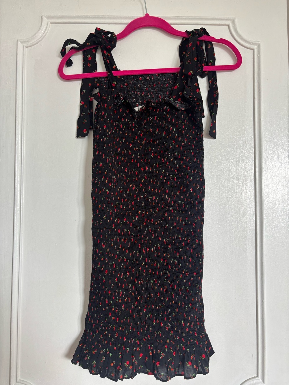 Free People Intimately Bella Smocked Floral Mini Dress Black Red Size S